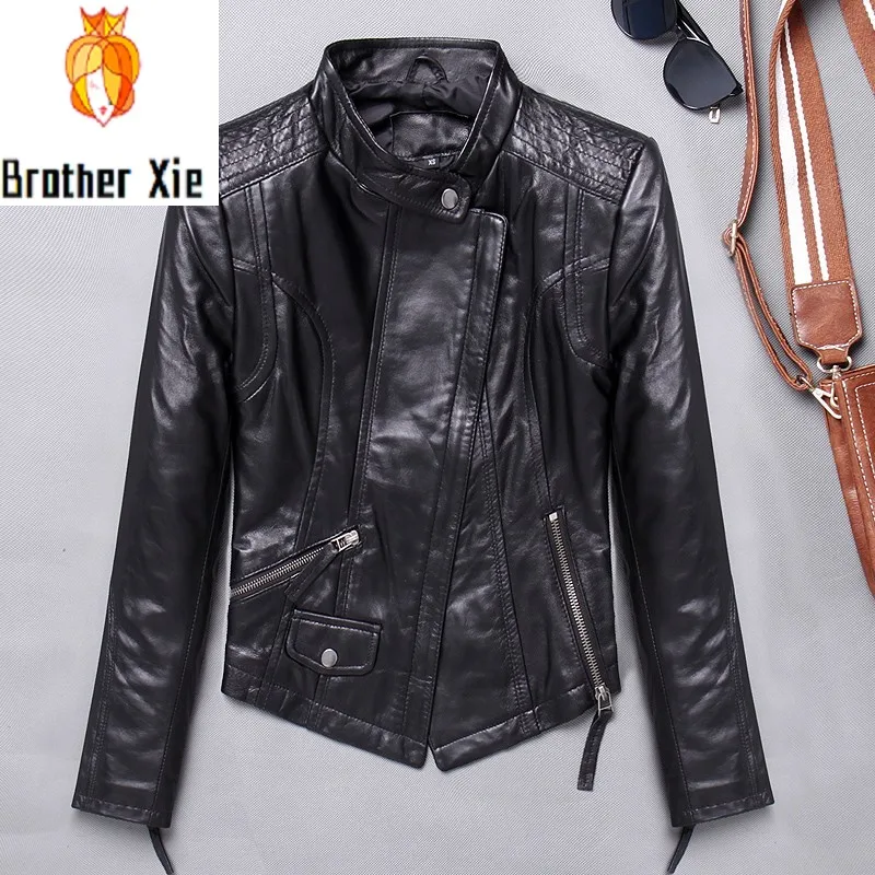 

Genuine Leather Jacket Female Spring Autumn Slim Fit Short Motorcycle Jacket Streetwear Punk Zipper Sheepskin Coat Women