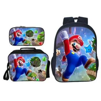 

16 Inch School Bag Super Mario Print Children Schoolbags Combination Bookbag 3pcs/Set Fashion Boys Girls School Backpack Mochila