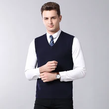Новая осенне-зимняя модная мужская одежда мужские свитера жилет приталенный Мужской пуловер без рукавов с v-образным вырезом вязаный жилет