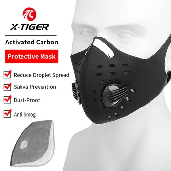 

X-TIGER Sports Cycling Face Mask With 2 Filter Anti-Pollution Filter PM 2.5 Activated Carbon Breathing Valve Running Mask