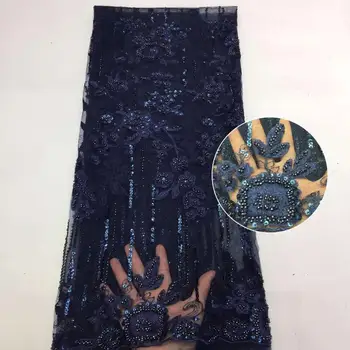 

Fashion African Lace Fabric High Quality handmade beaded Nigerian Lace Fabric 2020 High Quality Lace With Beaded 5yard