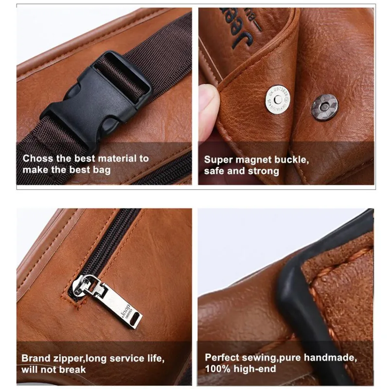 JEEP BULUO Male Women Sling Bag for Belt Leather Hip Bag Chest Pouch Men Waist Bag Pack Casual Functional Money Phone Belt Bag