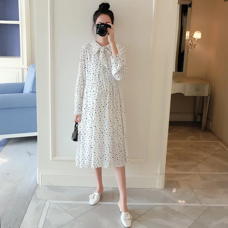 

2020 Early Spring Fashion Maternity Clothes New Style Korean-style Loose Polka Dot Long Sleeve Chiffon Dress Pregnant Women Spri