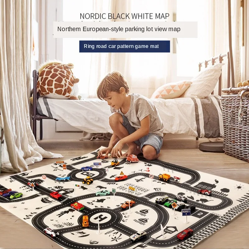 

Baby Play Mat Ring Road Car Pattern Game Mats Foldable Decorative crawling blanket Square Floor Carpet Nordic Baby Room Decor