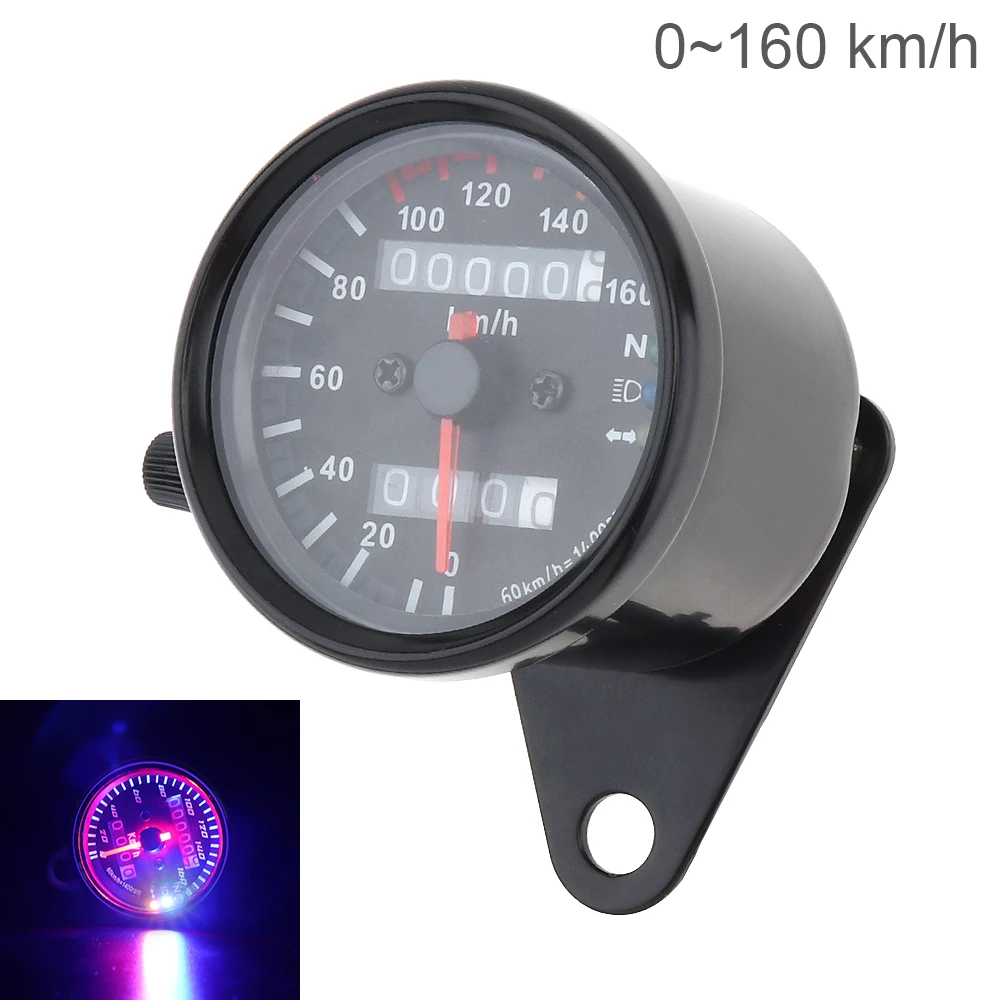 Motorcycle Speedometer 12V Metal Case Two Color LED Night Light Double Counting Mileage Meter Speed Code Table for Motorcycle