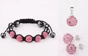 

Large Discount Jewelry Free Shipping 10mm Micro Pave Disco Ball crystal Set Bracelets+Earring+Necklace For Women hr424