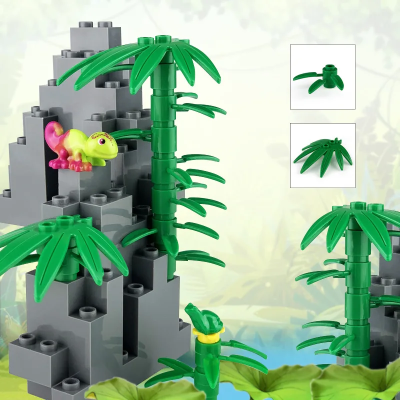 

City Rock Mountain Scene Tree Plant Leaves Creative Blocks Accessories Parts Small Particle Bricks MOC Toys Grass Streetlights
