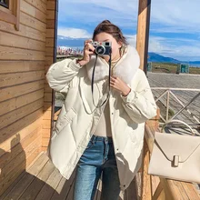 

Women Winter Super Thick Warm Korean Loose Snow Jackets 2021 New Mid-length Coats Trendy Patchwork Overcoat Down Cotton Parkas