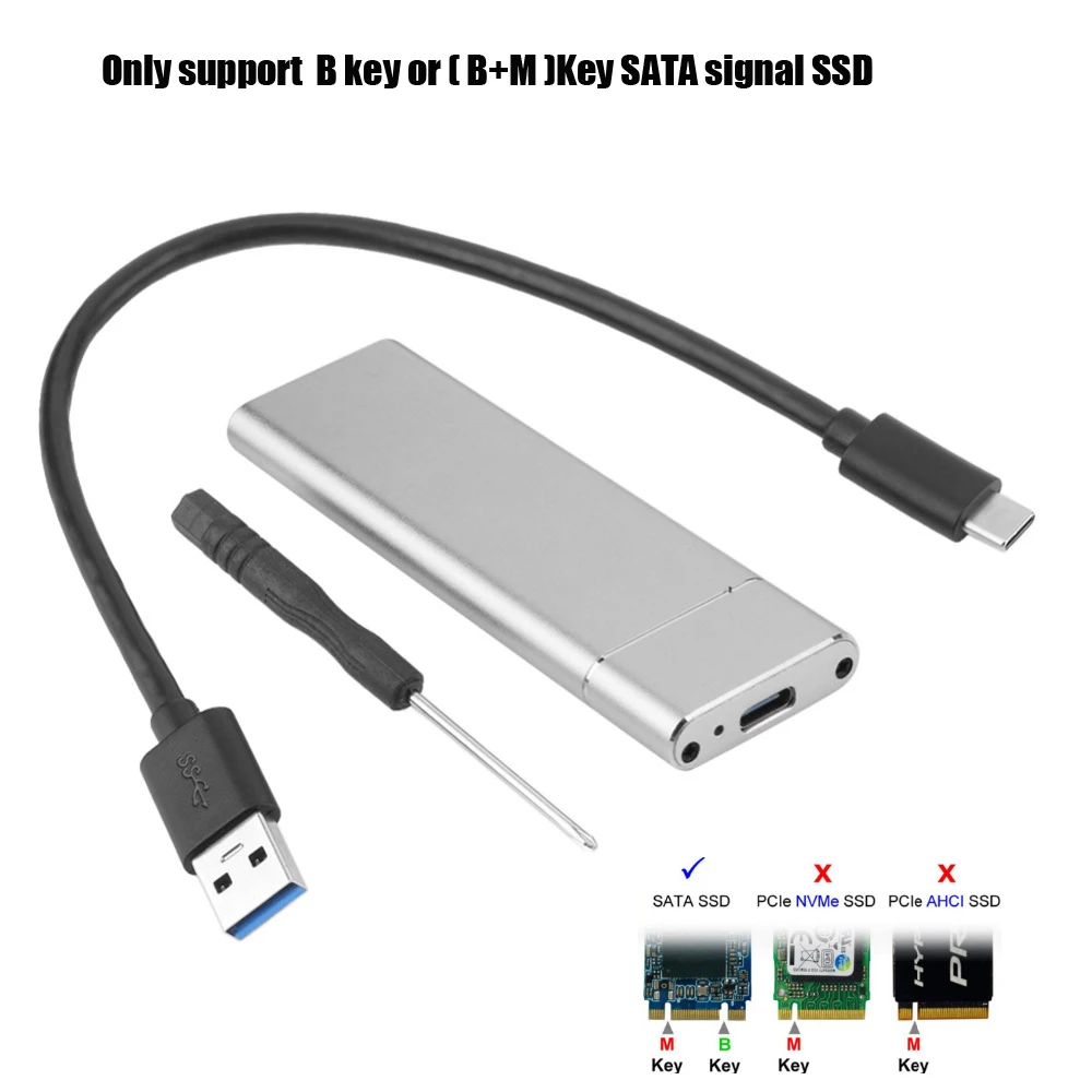 USB 3,1 для M.2 NVME PCIe SSD корпус, NVME M-Key для type C чехол-адаптер для nvme SSD, USB3.1 для M.2 NGFF SATA SSD чехол - Цвет: Sliver M.2 SATA case