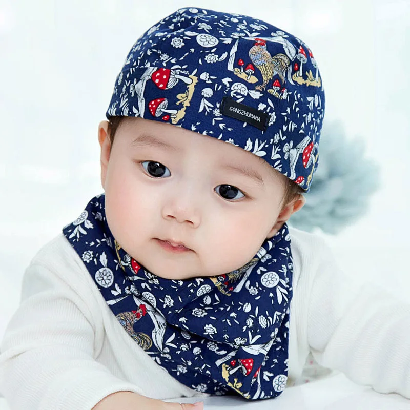 2Pcs/Set Cotton Baby Turban Beanie Printing Warm Caps Soft Hat For Newborn Girls Boys Elastic Toddler Infant Spring Headwear New - Цвет: 4