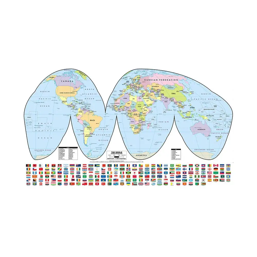 

150x100cm The World Goode Projection Map With National Flags For Education And Geographical Research