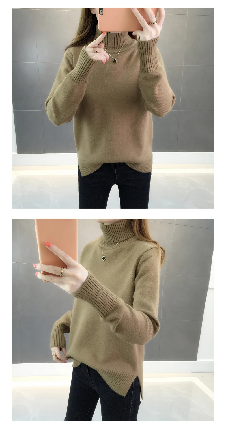 И зима новая Корейская версия свободного пуловера над-нагретый толстый сплошной цвет длинный рукав вязаный свитер