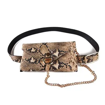 

Fashion WoMan's Snakeskin Pattern Leather Waist Fanny Belt Pack Shoulder Bag Chain Phone Purse for Girls WoMan
