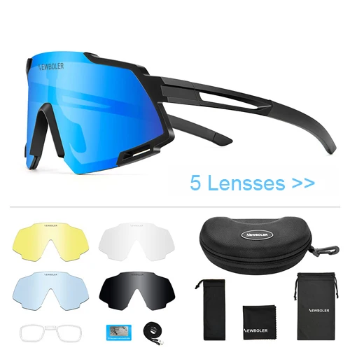 NEWBOLER Polarized 5 Lens Cycling Sunglasses UV400 Mountain Road Bike Eyewear Outdoor Sport Cycling Glasses Bicycle Goggles - Цвет: 5 lens set blue