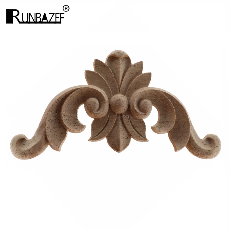 Ornament Crafts RUNBAZEF Wood Applique Onlay Wood Decal Modern Ornamental European Decoration Rose Crown Leaves Wooden Corner Home Figurines