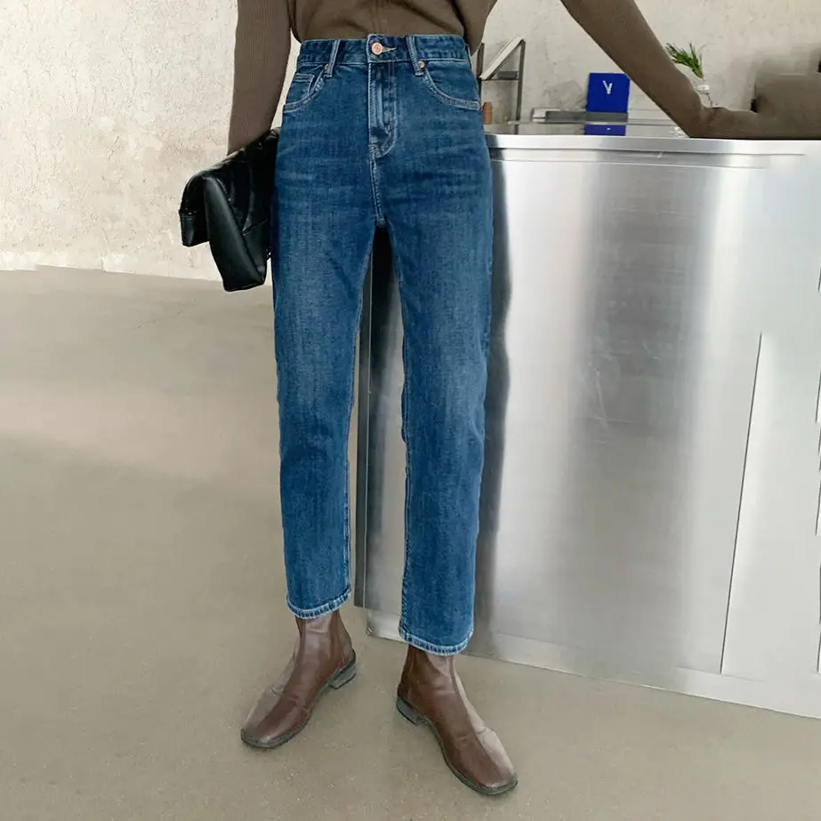 Vintage High Waist Straight Jeans For Women Streetwear Ankle Length Slim Denim Pants Ladies Long Denim Trousers Jeans retro hole casual personality lady jeans plus size vintage ankle length mom jeans women designer washed denim pants ladies new