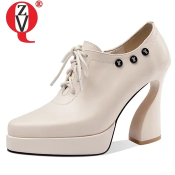 

ZVQ spring new fashion sexy women pumps outside super high heels crosstied platform genuine leather shoes women drop shipping