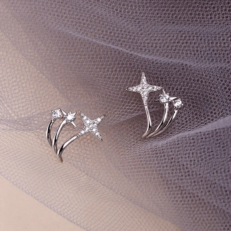 Shiny Star Stud Earrings 100% 925 Sterling Silver Jewelry Stacked Stars Small Earring Romantic Gift Girl Women Wedding | Украшения и