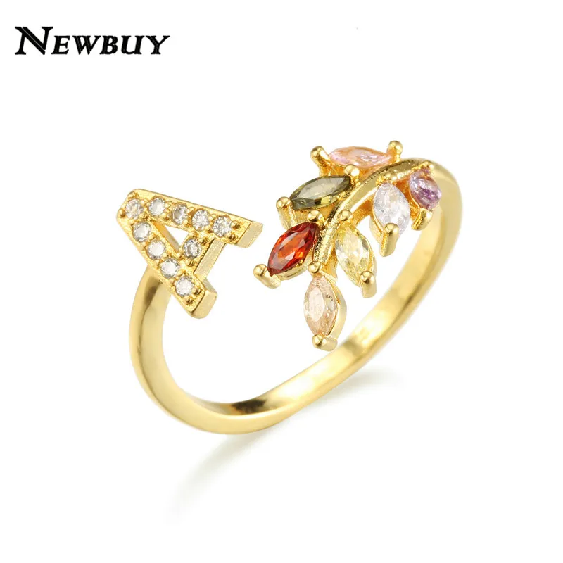 Модное женское золотое кольцо NEWBUY с 26 буквами и фианитом Женское Обручальное