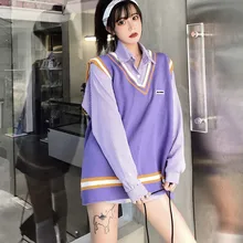 Повседневный свободный свитер, Женский вязаный жилет, Женский вязаный Топ без рукавов с v-образным вырезом