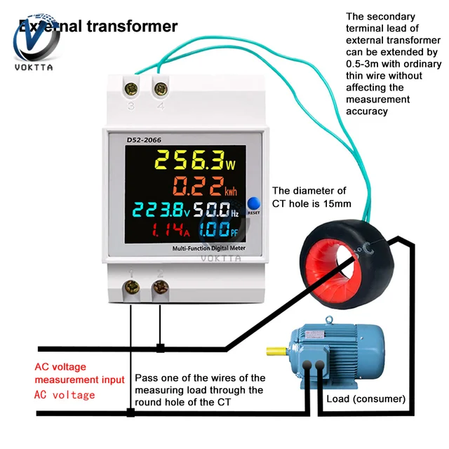 Indicateur de consommation électrique D52-2066 compteur électrique phase  ménage smart watt-heure mètre rail de guidage type 220V tension courant  puissance fréquence facteur compteur compteur AC40-300V