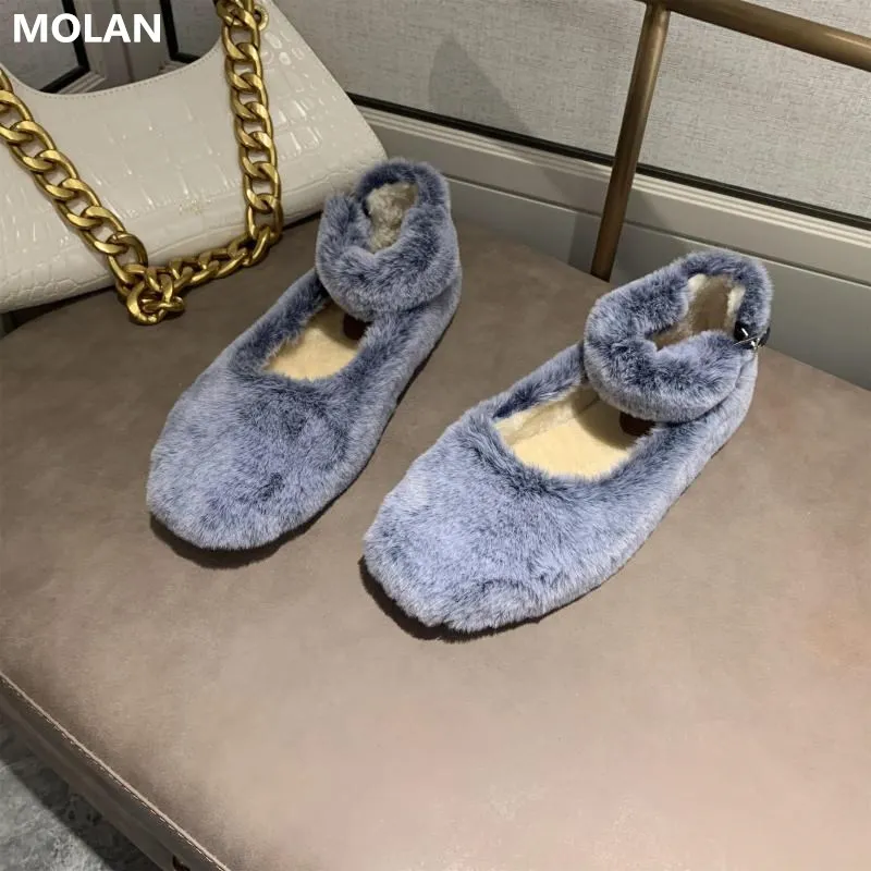 Мокасины с кроличьим мехом MOLAN брендовые дизайнерские туфли на плоской подошве