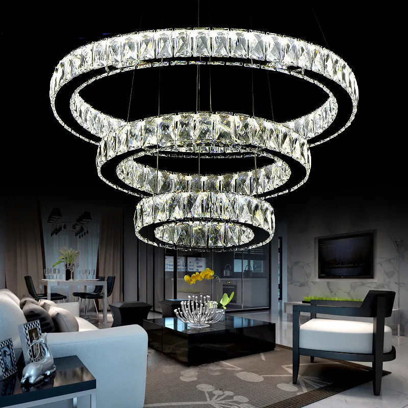 Современный роскошный светодиодный подвесной светильник с большими кристаллами, бриллиантовое кольцо, светодиодный подвесной светильник из нержавеющей стали, светодиодный светильник