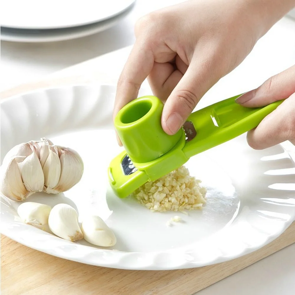 Prensador de ajo multifunción de acero inoxidable, cortador de jengibre, herramienta de molienda de plástico de Color caramelo, triturador de jengibre de cocina