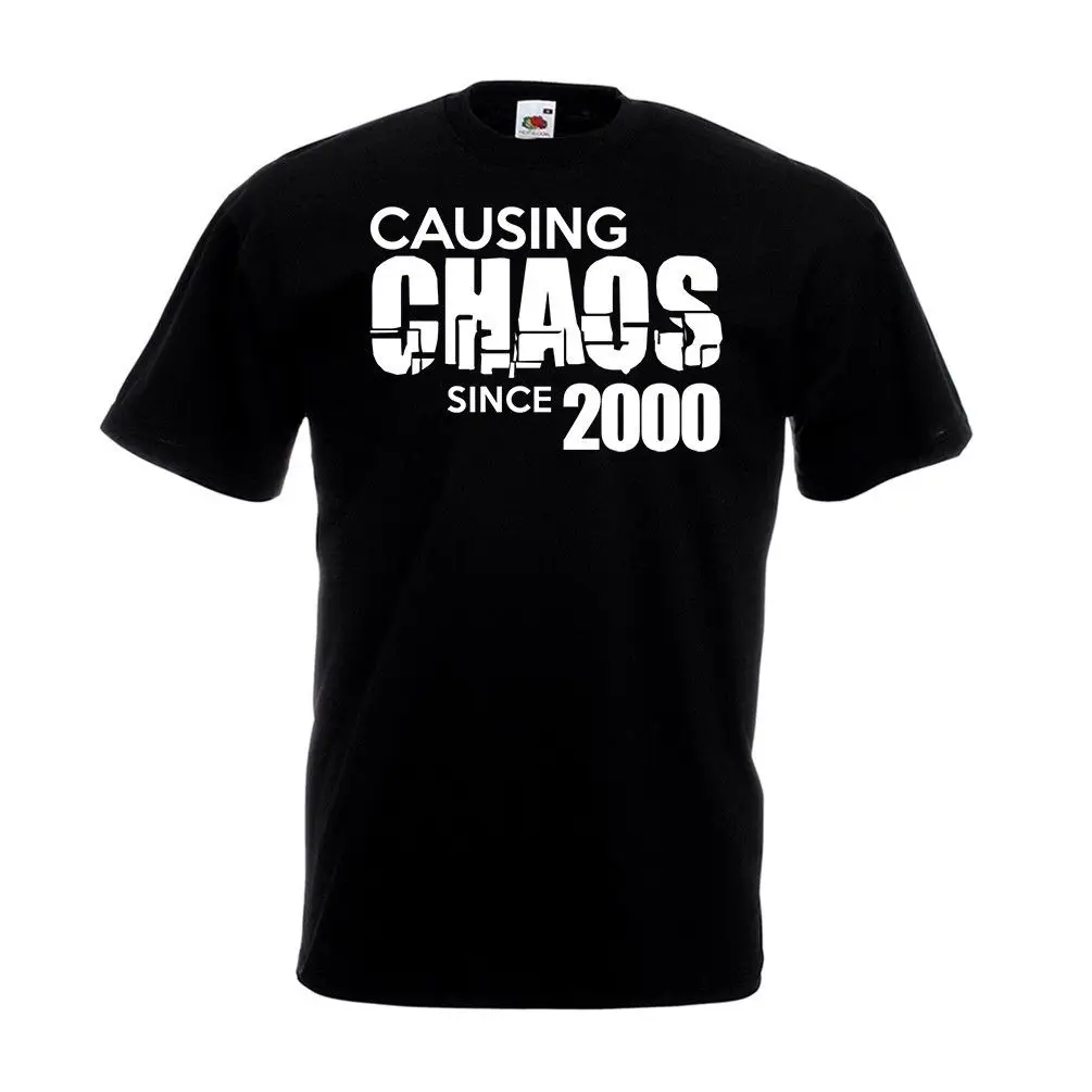 Футболка с надписью Causing Chaos Since 2000 забавный Топ подарок для сына на день рождения