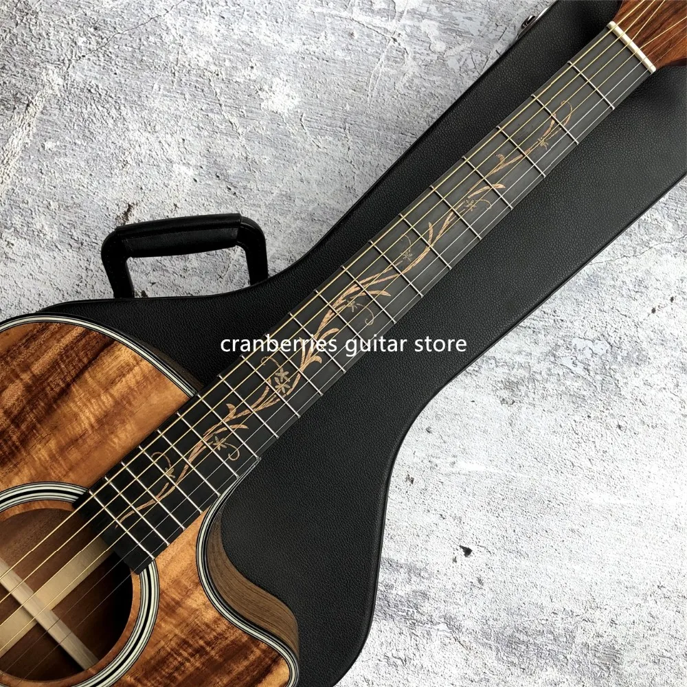 IN STOCK,41 inch Chaylor model,K24ce Solid Koa Acoustic Guitar, Black Cutaway Electric Guitarra,A11,Free shipping