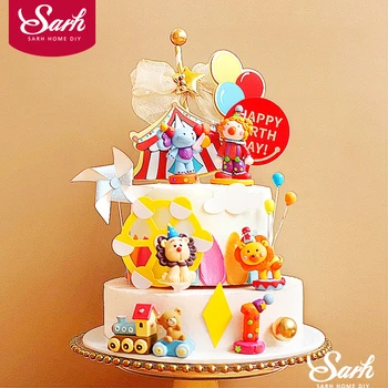 

Circus Clown Lion Cake Toppers Elephant Boy Girl Birthday Party Supplies Monkey Straw Bow Kid Baking Supplies Dessert Love Gifts
