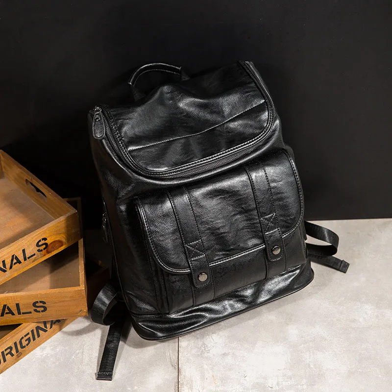 

Vintage Backpack Rucksack Multi-Function-Bag Travel-Bag Casual Man Soft PU Large-Size