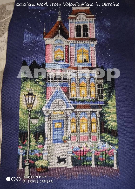 Cross stitch kit Amishop Counted Cross Stitch Kit Victorian Charm House Starry Night Star DIM 13666 Navy Blue Canvas