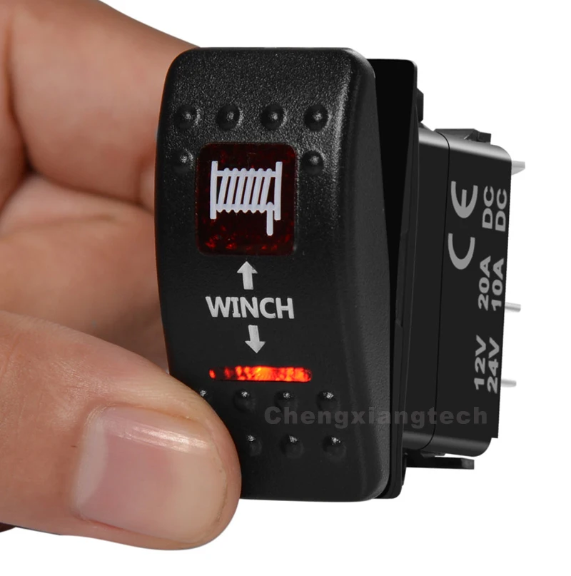 Argano In Argano Out Car Boat Dpdt Interruttore A Levetta A Bilanciere Momentaneo A 3 Vie Led Rosso 7 Pin (On) Off (On) 12V 20A 24V 10A