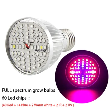 

New Full Spectrum 60 LED Plant Grow indoor Bulb For Greenhouse Flower Growing LED Light Vegetable IR UV Hydroponics Lights