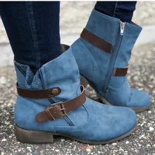 Лидер продаж; зимние сапоги; женская модная кожаная обувь на плоской подошве с пряжкой; коллекция года; большие размеры 34-43; D81