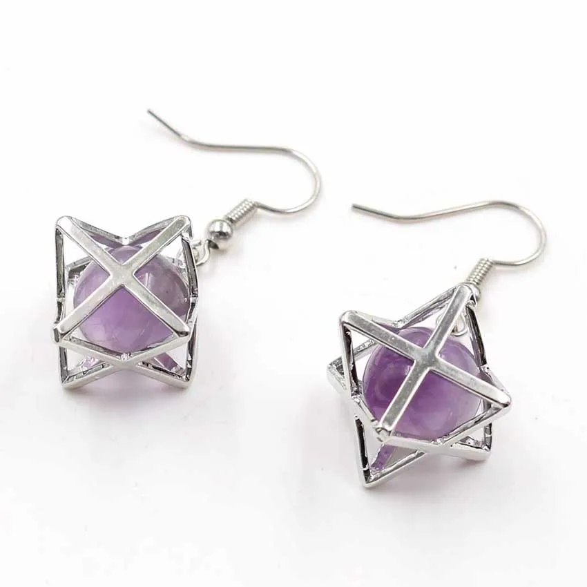 FYSL Silver Plated Merkaba Star Point Many Colors Quartz Stone Dangle Earrings for Women Transfer Lucky Gift Jewelry