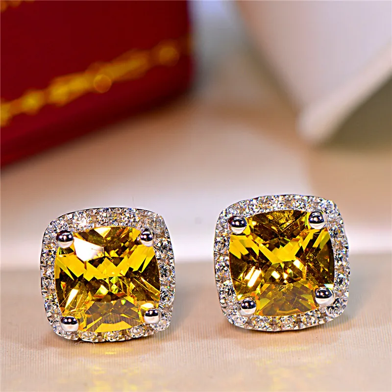 Elegant Vintage Silver Earrings with Yellow and Pink Stones