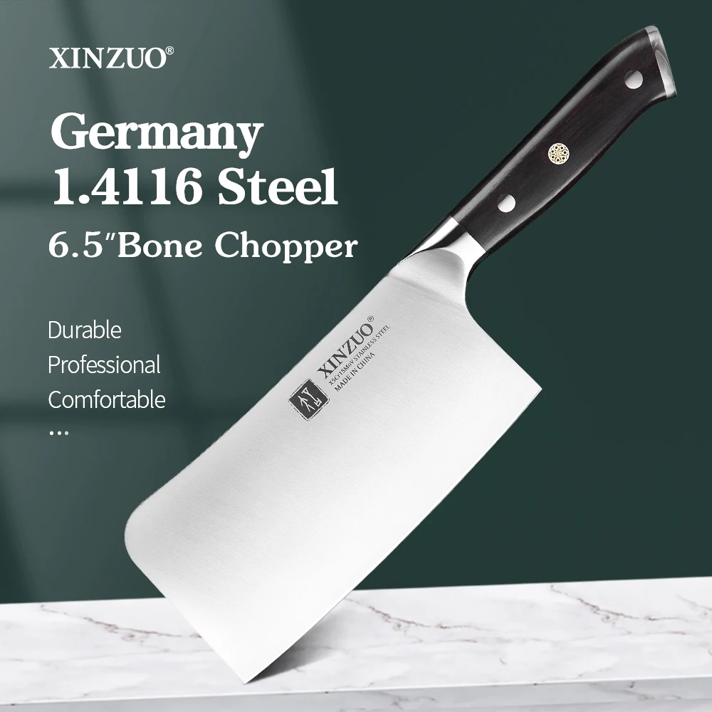 

XINZUO 6.5'' Inches Cleaver Chopper Knife X5Cr15Mov Stainless Steel Bone Meat Vege Slicer Chopping Knives With Ebony Wood Handle