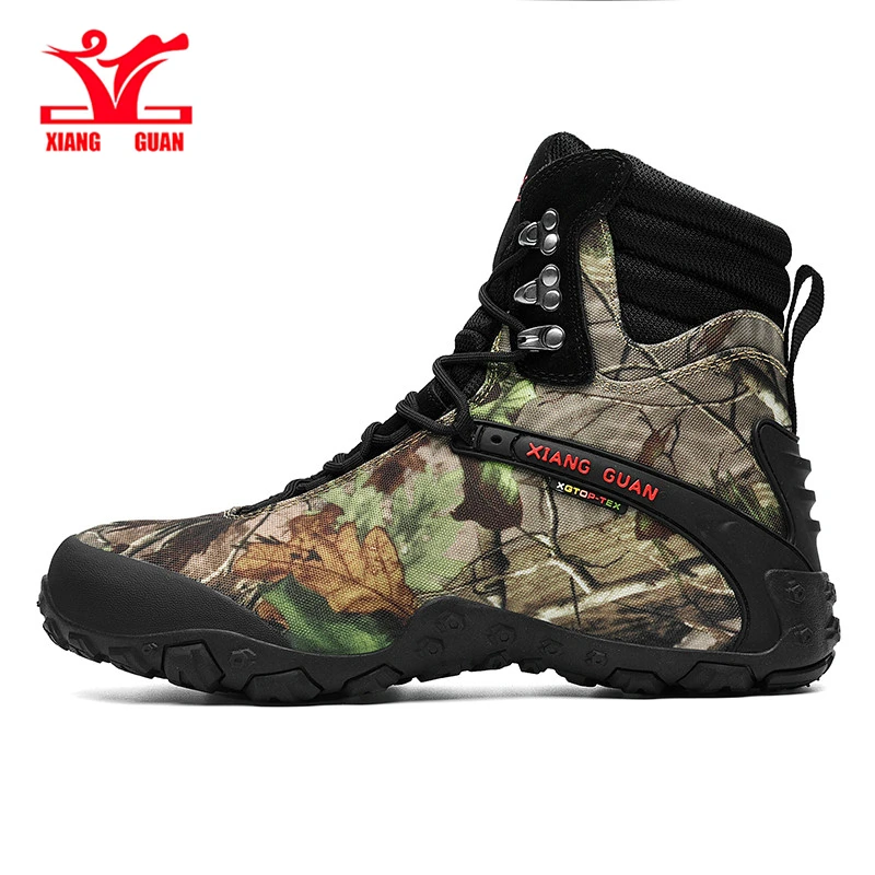 Xiang guan caminhadas sapatos homem árvore à prova dwaterproof água biônico camo escalada montanha botas táticas mulher esportes ao ar livre acampamento trekking