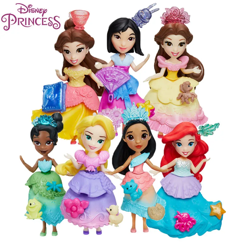 

Disney Princess Belle Mulan Tiana Merida Jasmine Rapunzel Ariel Pocahontas Cinderella Dolls Action Figure Model Toys for Girls