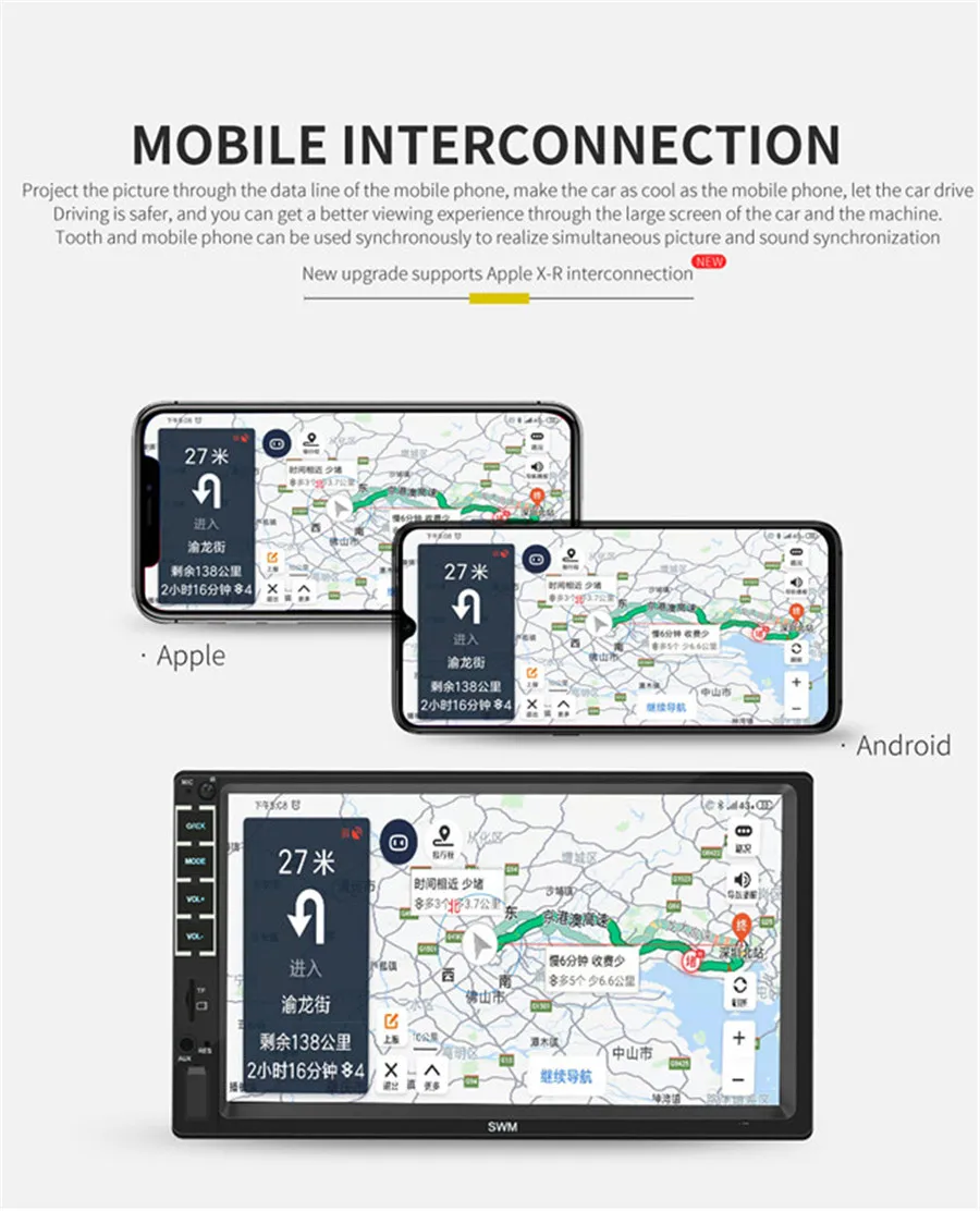 " HD 2DIN сенсорный экран Авто Стерео MP5 Bluetooth USB TF fm-плеер поддержка для Apple XR соединение
