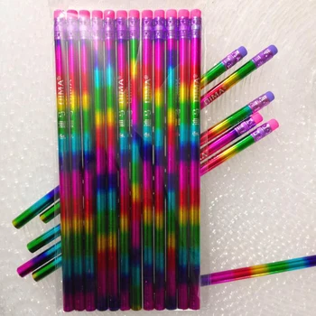 

12 Pcs/set Kawaii Rainbow Color Wooden Pencils Environmental Protection Bright Color Appearance Pencils School Office Stationery
