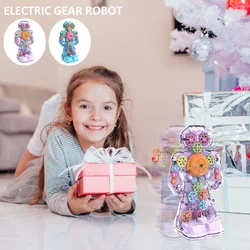 Robô de passeio universal da movimentação transparente do robô da engrenagem com luz e música gota resistente durável brinquedo elétrico do robô crianças