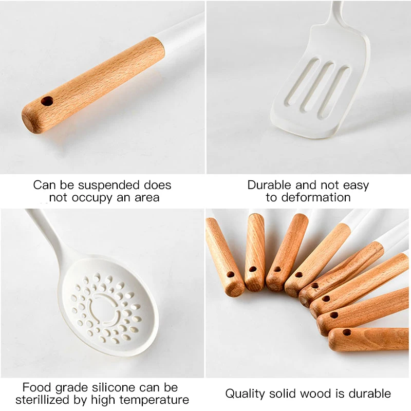 Silicone Kitchen Cookware Spatula Shovel Baking Tool Cooking Utensils Set