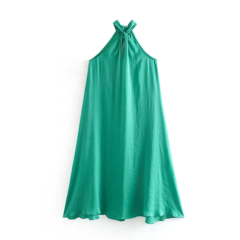 

2019 Western Style Spring And Summer WOMEN'S Dress New Style Green round Neck Camisole Long Dress