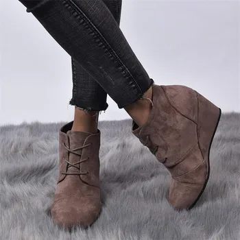 

2020 Spring Women Flock Pointed Toe Shoes Ladies Lace Up Wedges Casual Shoes Autumn Female Fashion Zip Sneakers Big Size 43