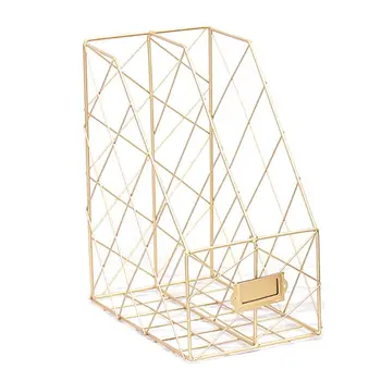 

Iron Grid File Holder Simple Double Layer Desk Shelf Magazine Book Storage Rack