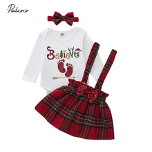 Брендовый Рождественский топ для новорожденных девочек, боди на лямках, платье Рождественская одежда, юбка для детей от 0 до 18 месяцев