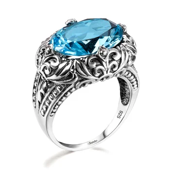 

Authentic Charms Love Super Big Ring Bright Aquamarine 925 Sterling Silver Rings Wholesale Fashion Jewelry Luxury Brand